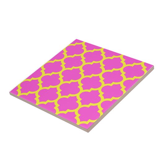 Hot Pink Yellow Moroccan Quatrefoil Pattern #5 Tegeltje (Zijkant)