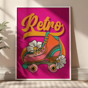 Hot Pink & Yellow RETRO Roller Schaatsen Poster