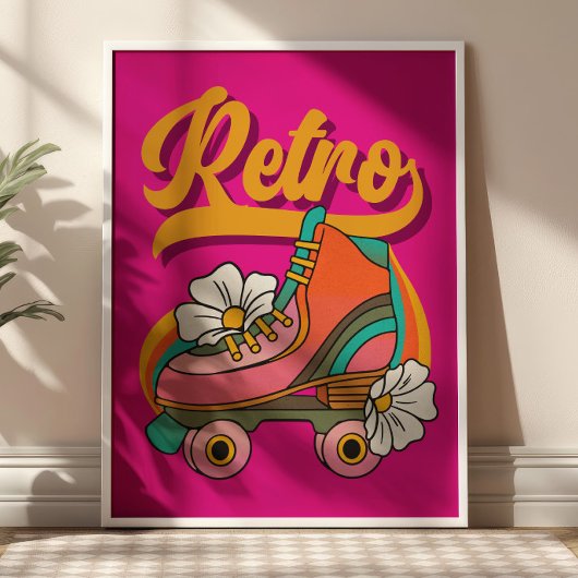 Hot Pink & Yellow RETRO Roller Schaatsen Poster