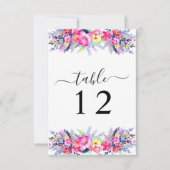 Hot Pink & Yellow Spring Floral Table Number Kaart (Voorkant)