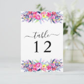 Hot Pink & Yellow Spring Floral Table Number Kaart (Staand voorkant)