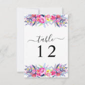 Hot Pink & Yellow Spring Floral Table Number Kaart (Achterkant)