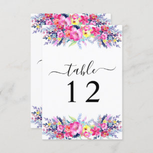 Hot Pink & Yellow Spring Floral Table Number Kaart