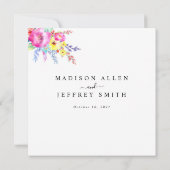 Hot Pink & Yellow Spring Floral Weddenschap Aankondiging (Achterkant)