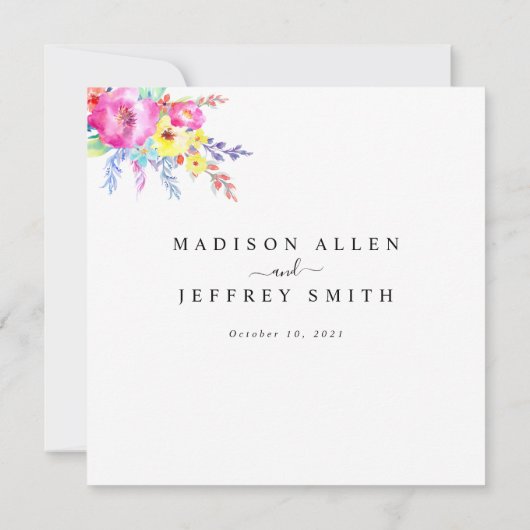 Hot Pink & Yellow Spring Floral Weddenschap Aankondiging (Achterkant)