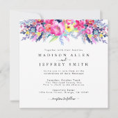 Hot Pink & Yellow Spring Floral Weddenschap Aankondiging (Voorkant)