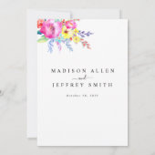 Hot Pink & Yellow Spring Floral Weddenschap Aankondiging (Achterkant)