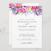 Hot Pink & Yellow Spring Floral Weddenschap Aankondiging (Voorkant / Achterkant)