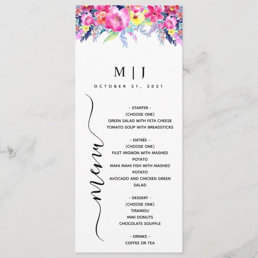 Hot Pink & Yellow Spring Floral Wedding Menu (Voorkant)
