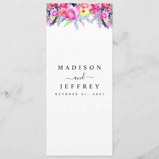 Hot Pink & Yellow Spring Floral Wedding Menu (Achterkant)