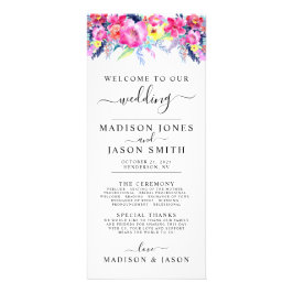 Hot Pink & Yellow Spring Floral Wedding Programme Reclamekaart