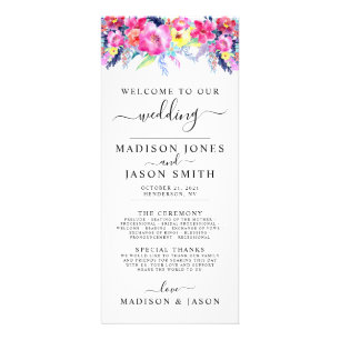Hot Pink & Yellow Spring Floral Wedding Programme Reclamekaart