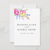 Hot Pink & Yellow Spring Floral Wedding RSVP Kaartje (Achterkant)