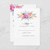 Hot Pink & Yellow Spring Floral Wedding RSVP Kaartje (Voorkant / Achterkant)