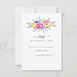 Hot Pink & Yellow Spring Floral Wedding RSVP Kaartje