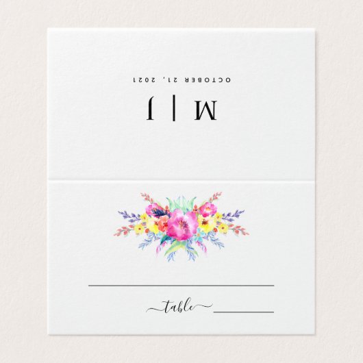 Hot Pink & Yellow Spring Floral Wedding Table Kaar Kaart (Buitenkant ongevouwen)