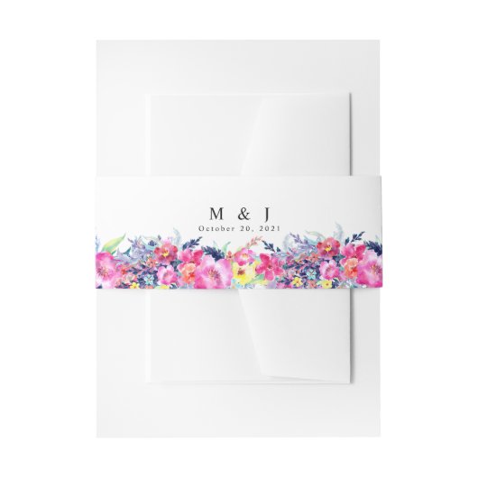 Hot Pink & Yellow Spring Floral Wedding Uitnodigingen Wikkel (Voorkant Voorbeeld)