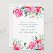 Hot Pink Yellow Watercolor Floral Birthday Party Kaart (Voorkant)
