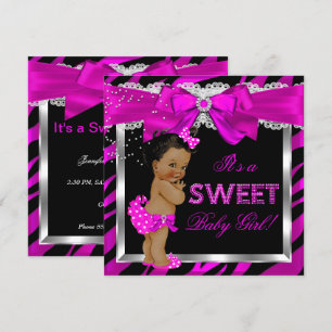 Hot Pink Zebra Baby shower Girl African American Kaart