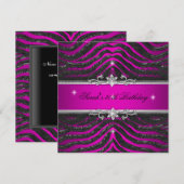 Hot Pink Zebra Black Silver 30th Birthday Party Kaart (Voorkant / Achterkant)