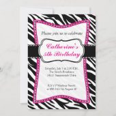 'Hot Pink Zebra Child's Birthday'-uitnodiging. Kaart (Voorkant)