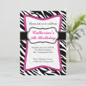 'Hot Pink Zebra Child's Birthday'-uitnodiging. Kaart (Staand voorkant)