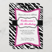 'Hot Pink Zebra Child's Birthday'-uitnodiging. Kaart (Voorkant / Achterkant)