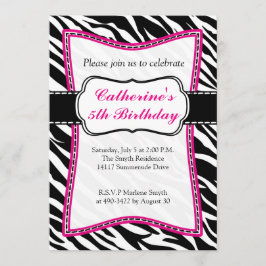 'Hot Pink Zebra Child's Birthday'-uitnodiging. Kaart
