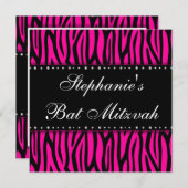 Hot Pink Zebra Diamonds Bat Mitzvah Kaart (Voorkant / Achterkant)