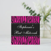 Hot Pink Zebra Diamonds Bat Mitzvah Kaart (Staand voorkant)