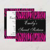 Hot Pink Zebra Diamonds Sweet 16 Birthday Kaart (Voorkant / Achterkant)