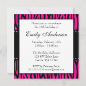 Hot Pink Zebra Diamonds Sweet 16 Birthday Kaart (Achterkant)