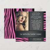 Hot Pink Zebra foto Quinceanera Uitnodigingen (Voorkant / Achterkant)