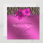 Hot Pink Zebra Foto Sweet 16 Verjaardagsfeest Kaart (Achterkant)