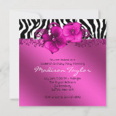 Hot Pink Zebra Foto Sweet 16 Verjaardagsfeest Kaart (Achterkant)