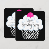 Hot Pink Zebra Girls Cupcake verjaardagsfeestje Kaart (Voorkant / Achterkant)