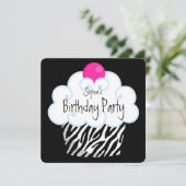 Hot Pink Zebra Girls Cupcake verjaardagsfeestje Kaart (Staand voorkant)