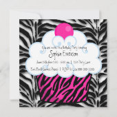 Hot Pink Zebra Girls Cupcake verjaardagsfeestje Kaart (Achterkant)