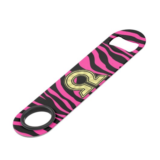 HOT PINK ZEBRA GOLD OMEGA SPEED FLESSENOPENER (Voorkant Gekanteld)
