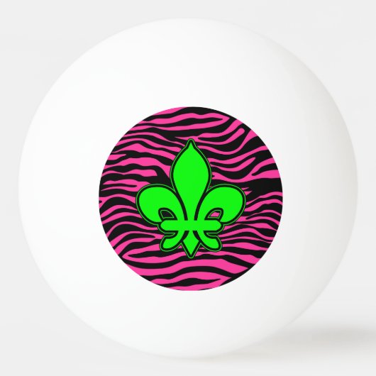 HOT PINK ZEBRA GREEN FLEUR DE LIS PINGPONGBAL (Voorkant)