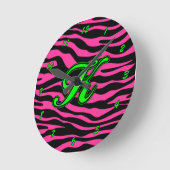 HOT PINK ZEBRA GREEN K RONDE KLOK (Hoek)
