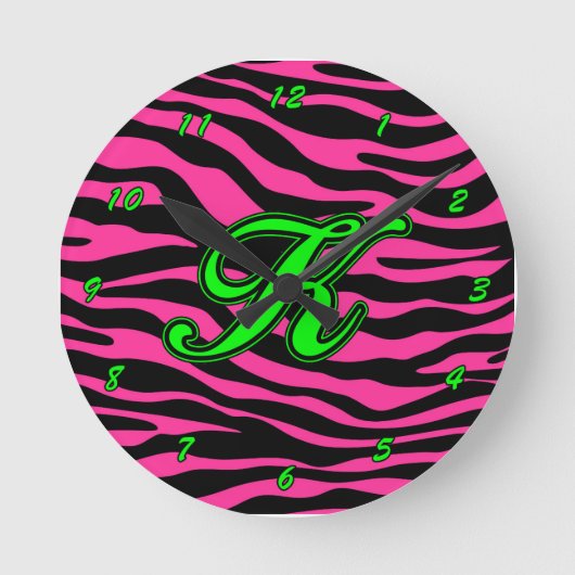 HOT PINK ZEBRA GREEN K RONDE KLOK (Voorkant)