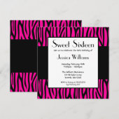 Hot Pink Zebra Modern Sweet 16 Birthday Party Kaart (Voorkant / Achterkant)