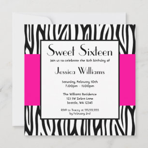 Hot Pink Zebra Modern Sweet 16 Kaart