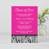 Hot Pink Zebra Polka Afstuderen aangekondigd Kaart (Staand voorkant)