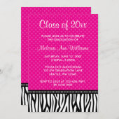 Hot Pink Zebra Polka Afstuderen aangekondigd Kaart (Voorkant / Achterkant)