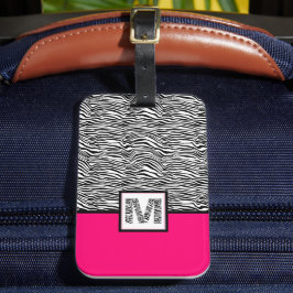 Hot Pink 🦓 Zebra Print Monogram Bagagelabel