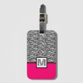 Hot Pink 🦓 Zebra Print Monogram Bagagelabel (Voorkant (verticaal))