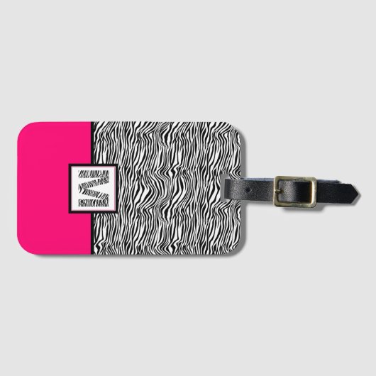 Hot Pink 🦓 Zebra Print Monogram Bagagelabel (Voorkant (horizontaal))