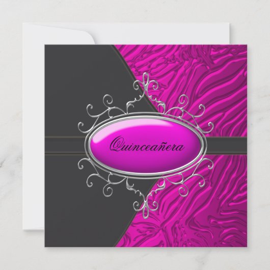 Hot Pink Zebra Quinceanera Kaart (Voorkant)